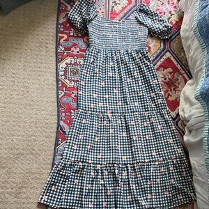 Donna Morgan Navy and White Gingham Midi Dress